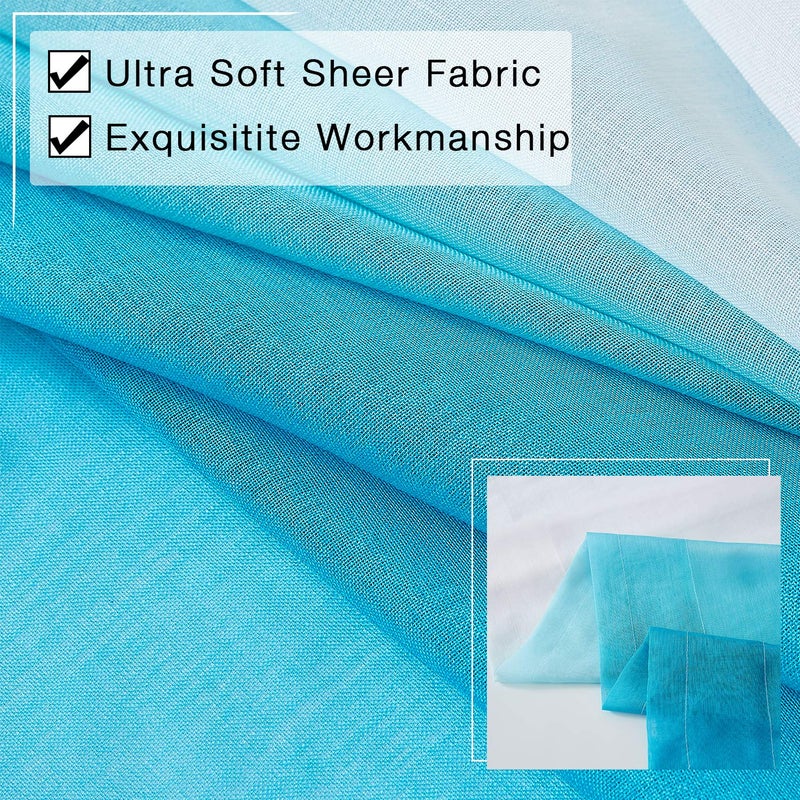 July Joy Ombre Faux Linen Sheer Curtains for Bedroom Living Room Rod Pocket , Privacy and Light Filtering, 2 Tone Reversible Gradient Voile Semi Window Curtains, Set of 2 Panels, Blue, 54 x 96 Inch Length - Image 5
